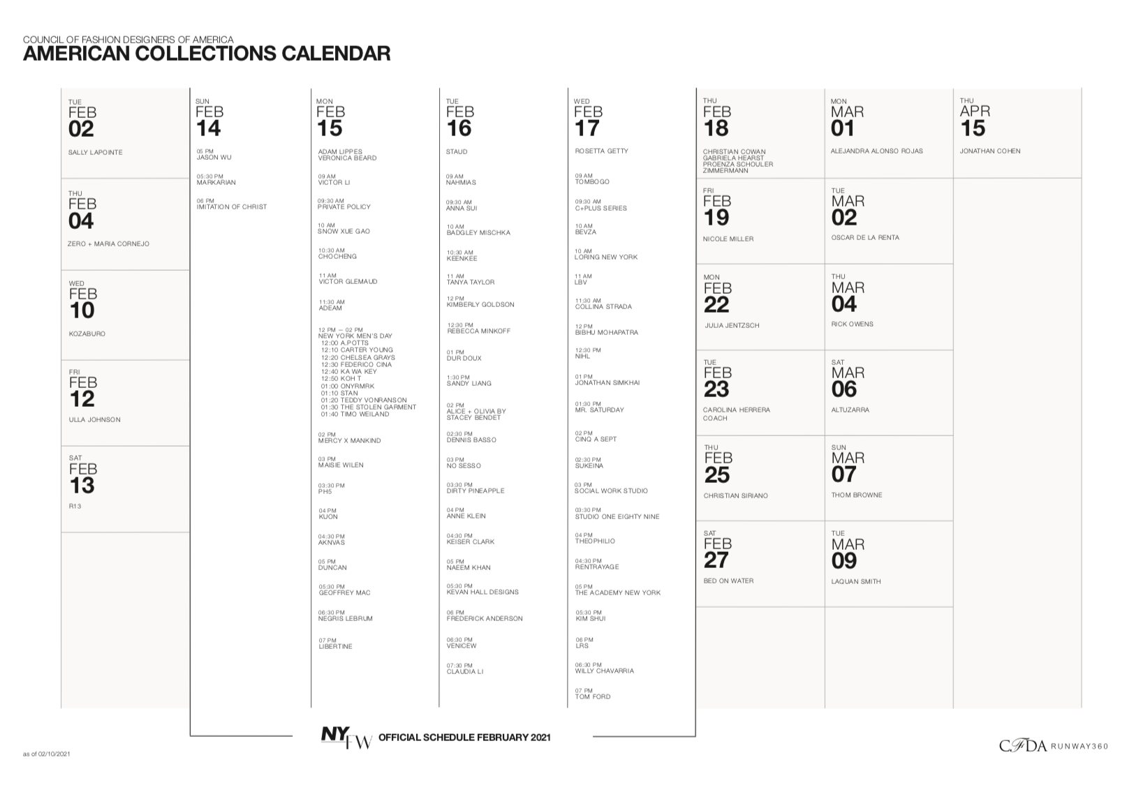 Calendario con todos los desfiles de American Collections Calendar | Foto: CFDA