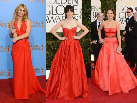 Claire Danes, Zooe Deschanel y Jennifer Lawrence coinciden en rojo