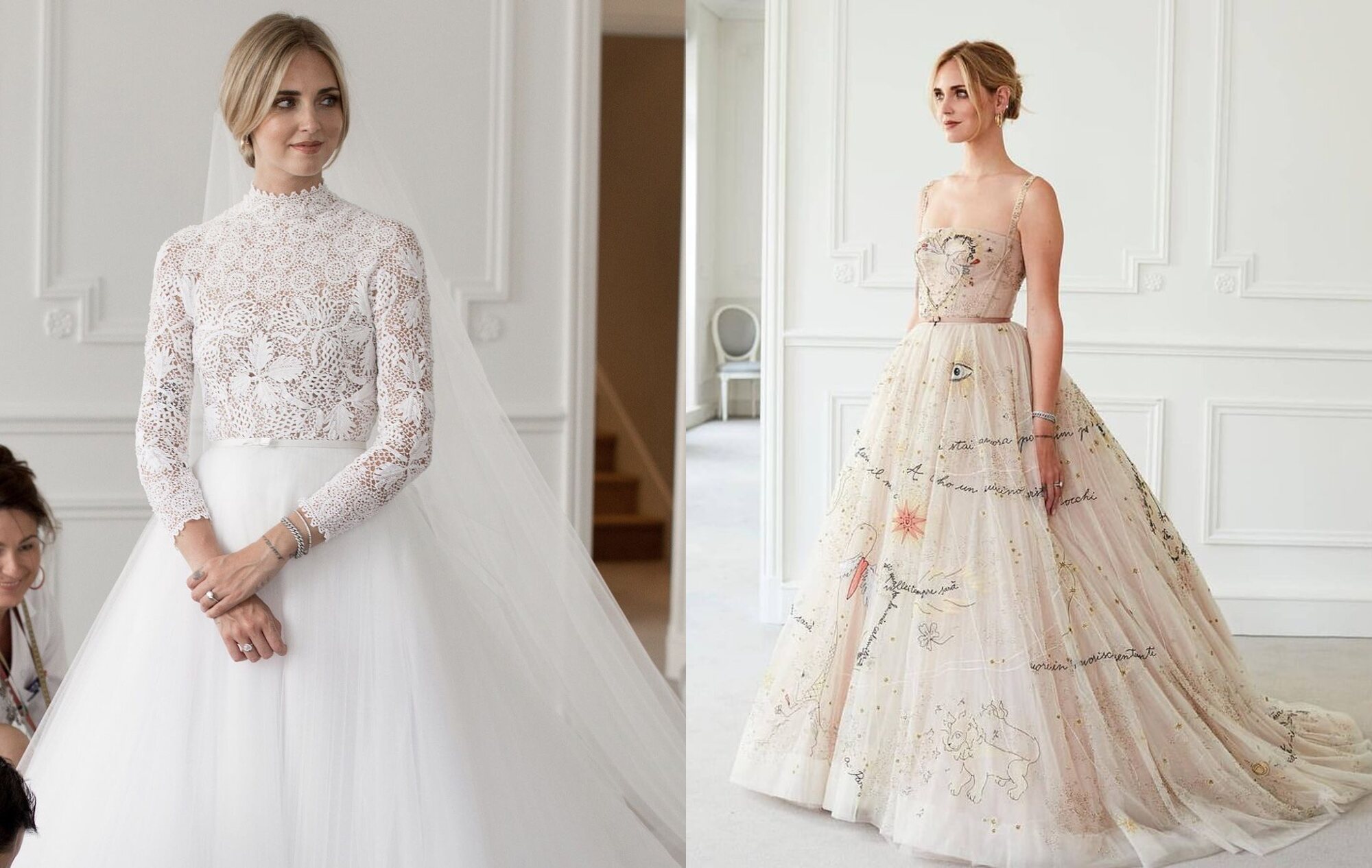 Chiara Ferragni vestida de Dior en su boda | Fotos: redes sociales