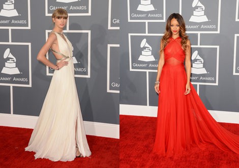 Taylor Swift y Rihanna sobre la alfombra roja de los Grammy 2013