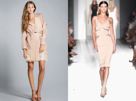 Vestidos nude de Hoss Intropia (izq.) y Victoria Beckham (derecha) de la colección primavera/verano 2013