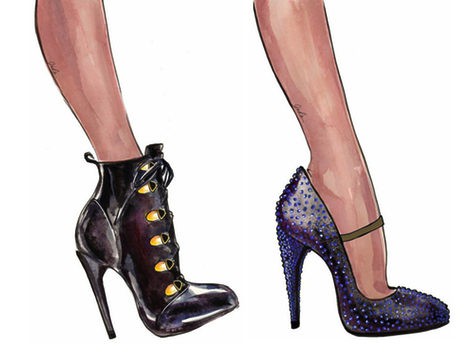 Bocetos de Weitzman sobre los diseños de calzado