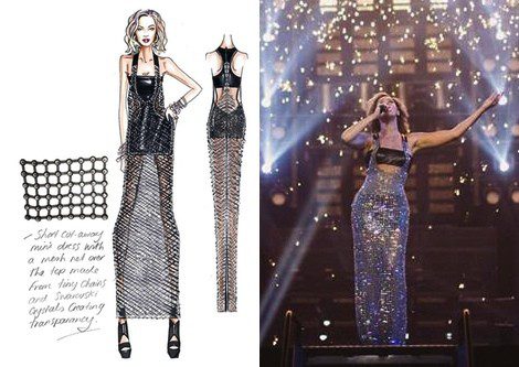 Boceto y vestido de Beyoncé diseñado por Versace