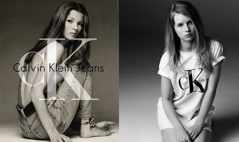 Kate Moss en 1992 y Lottie Moss en 2014, posan para Calvin Klein