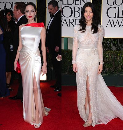 Angelina Jolie, Charlize Theron y Jessica Biel, glamour en los Globos de Oro 2012