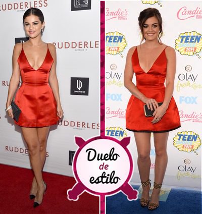 Selena Gomez o Lucy Hale con el mismo vestido rojo: ¿quién es más sexy?