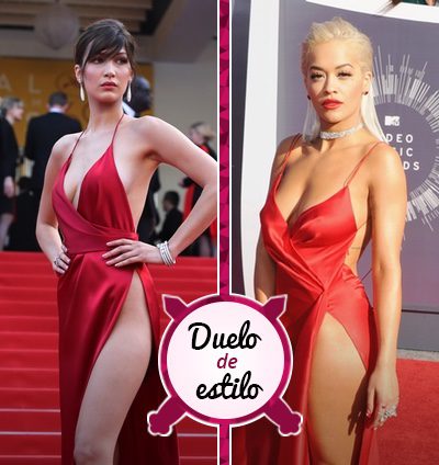 Rita Ora vs. Bella Hadid, ¿a quién le queda mejor este escotado vestido rojo?