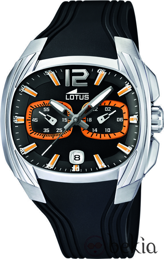 Reloj de hombre con detalles naranjas y correa negra de la colección Lotus Doom