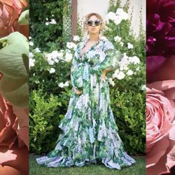 Look premamá casual de Beyoncé con vestido de flores