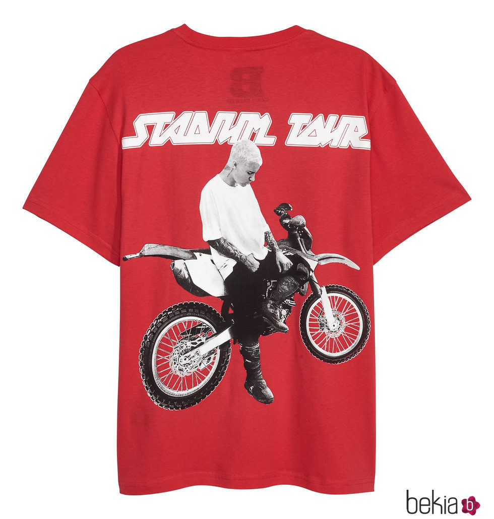 Camiseta de color rojo con estampado de moto de la colección de H&M con Justin Bieber
