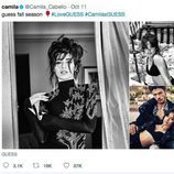 Cuenta de twitter de la cantante Camila Cabello anunciando la colección de 'Guess' en la que ha participado