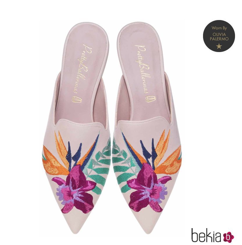 Zapatos con bordado de flores de Pretty Ballerinas de la colección de verano 2018 por Olivia Palermo