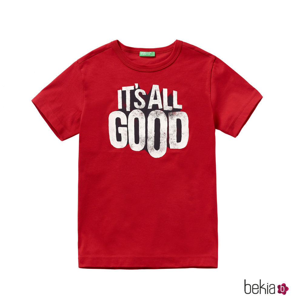 Camiseta roja 'It's all good' para niño de la colección de Primavera 2018 de Benetton.