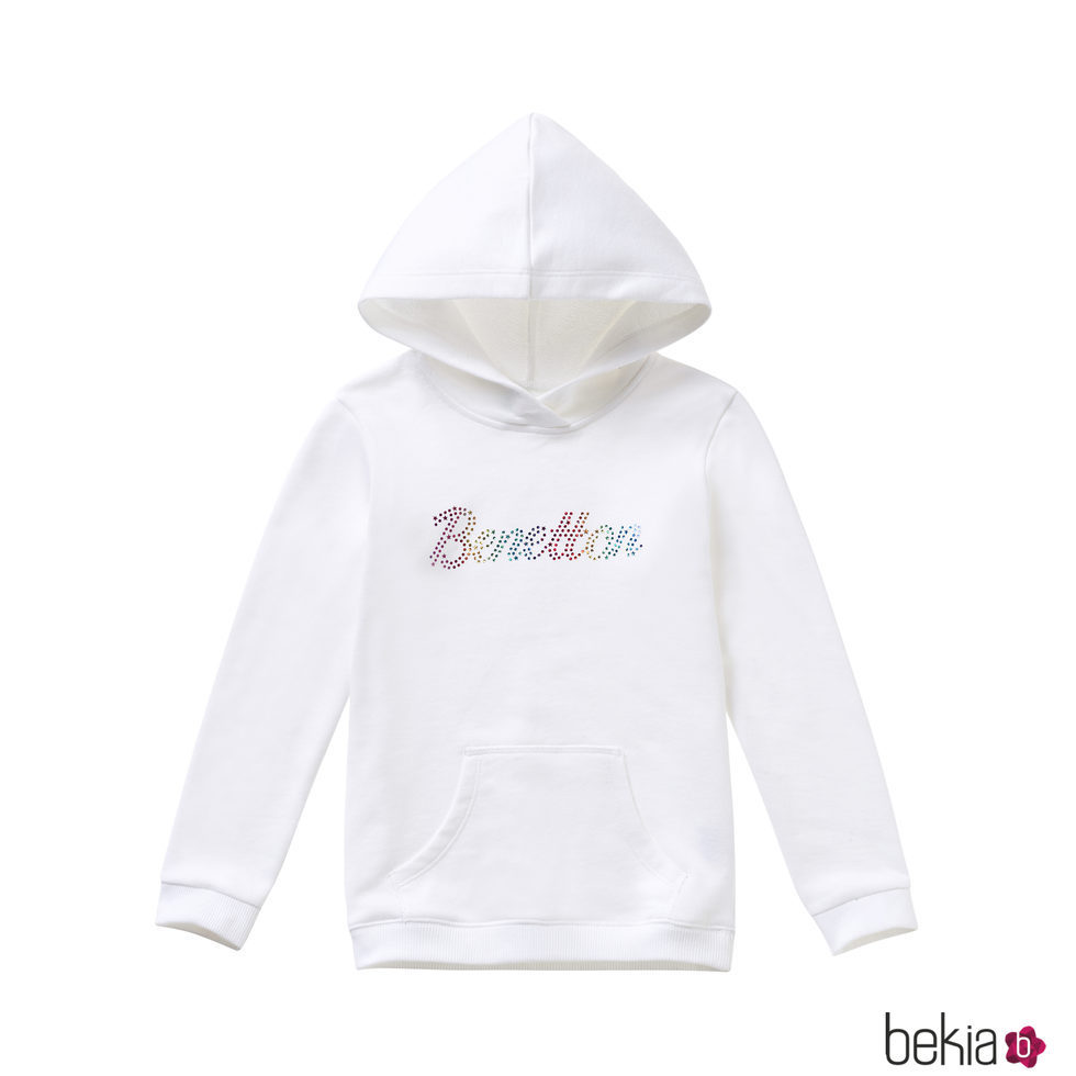 Sudadera blanca con logo Benetton para niña de la colección de Primavera 2018 de Benetton
