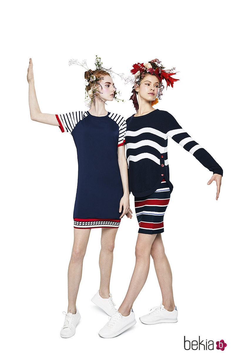 Vestido y falda combinada con jersey de la línea Sailor de la colección 'Unexpected' de Desigual temporada primavera/verano 2018
