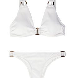 Biquini blanco con detalles dorados de la colección Beachwear SS18 de Oysho