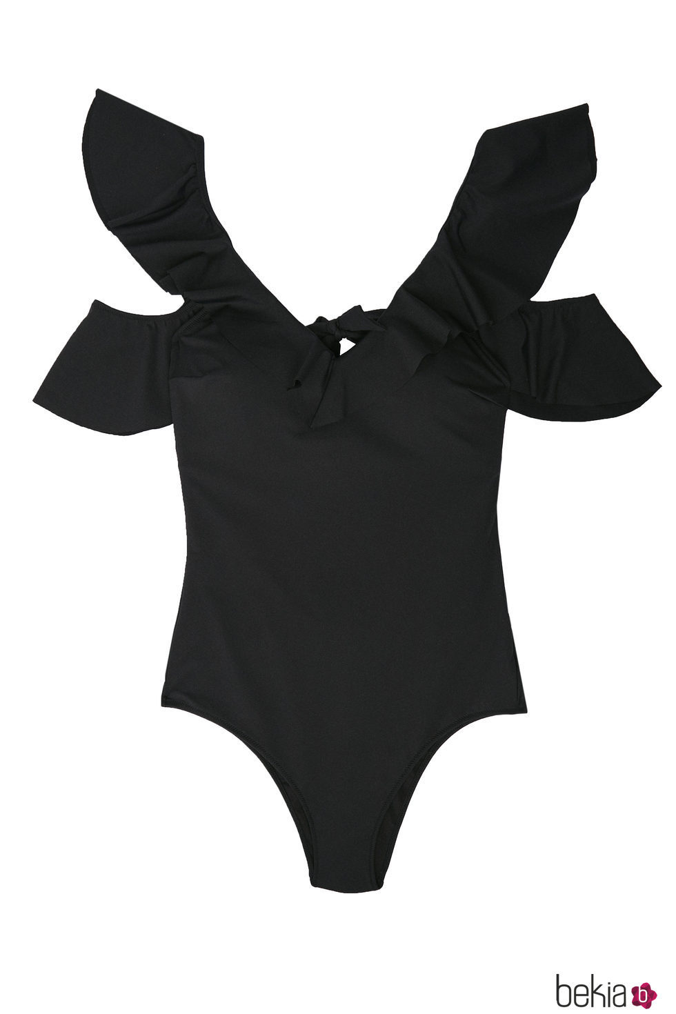 Traje de baño negro con volantes de la colección Beachwear SS18 de Oysho