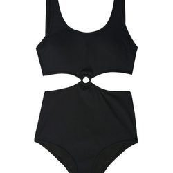 Traje de baño negro con aberturas asimétricas de la colección Beachwear SS18 de Oysho