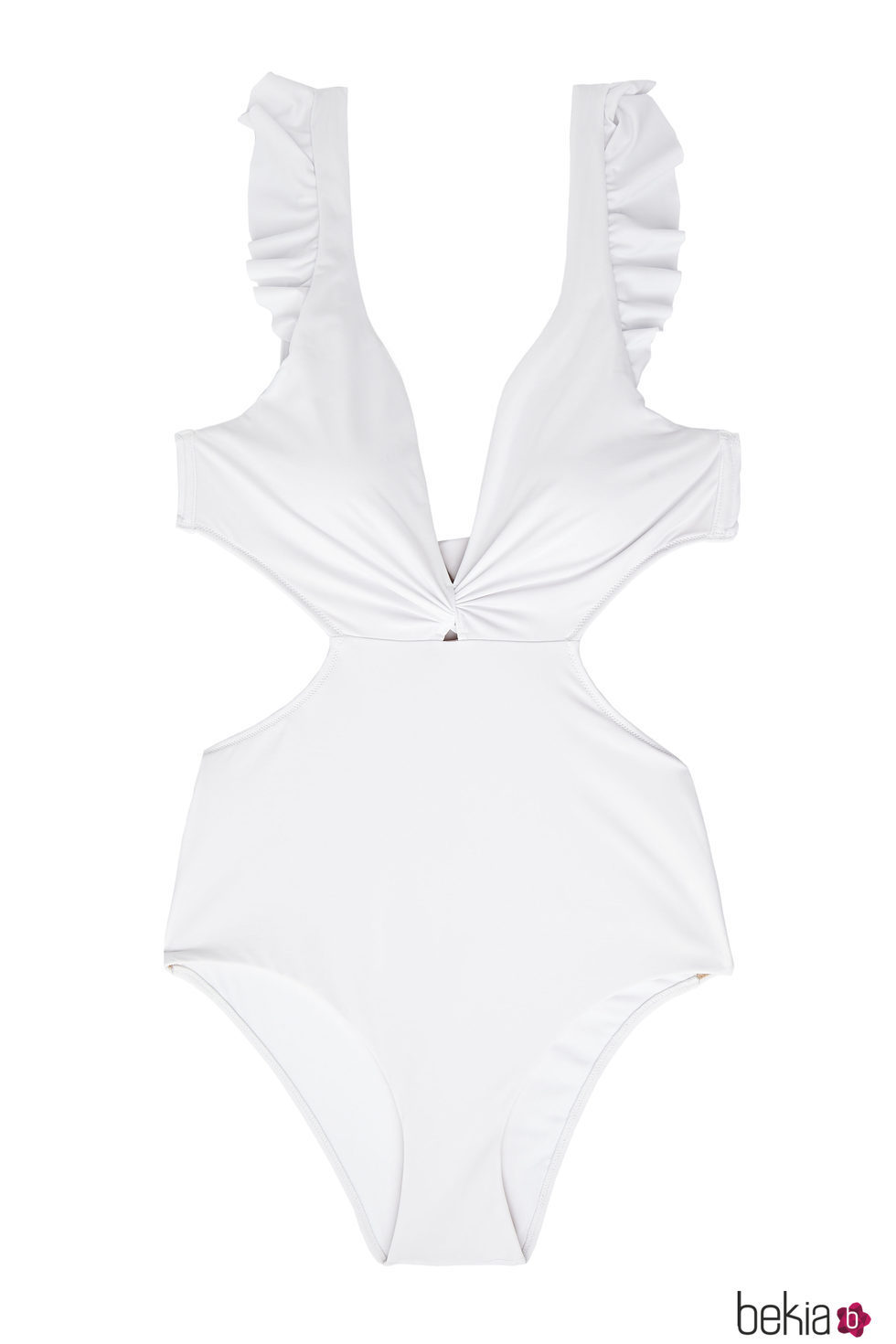 Traje de baño blanco con mangas volante de la colección Beachwear SS18 de Oysho