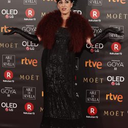 Rossy de Palma con un vestido de paillettes en la alfombra roja de los Premios Goya 2018