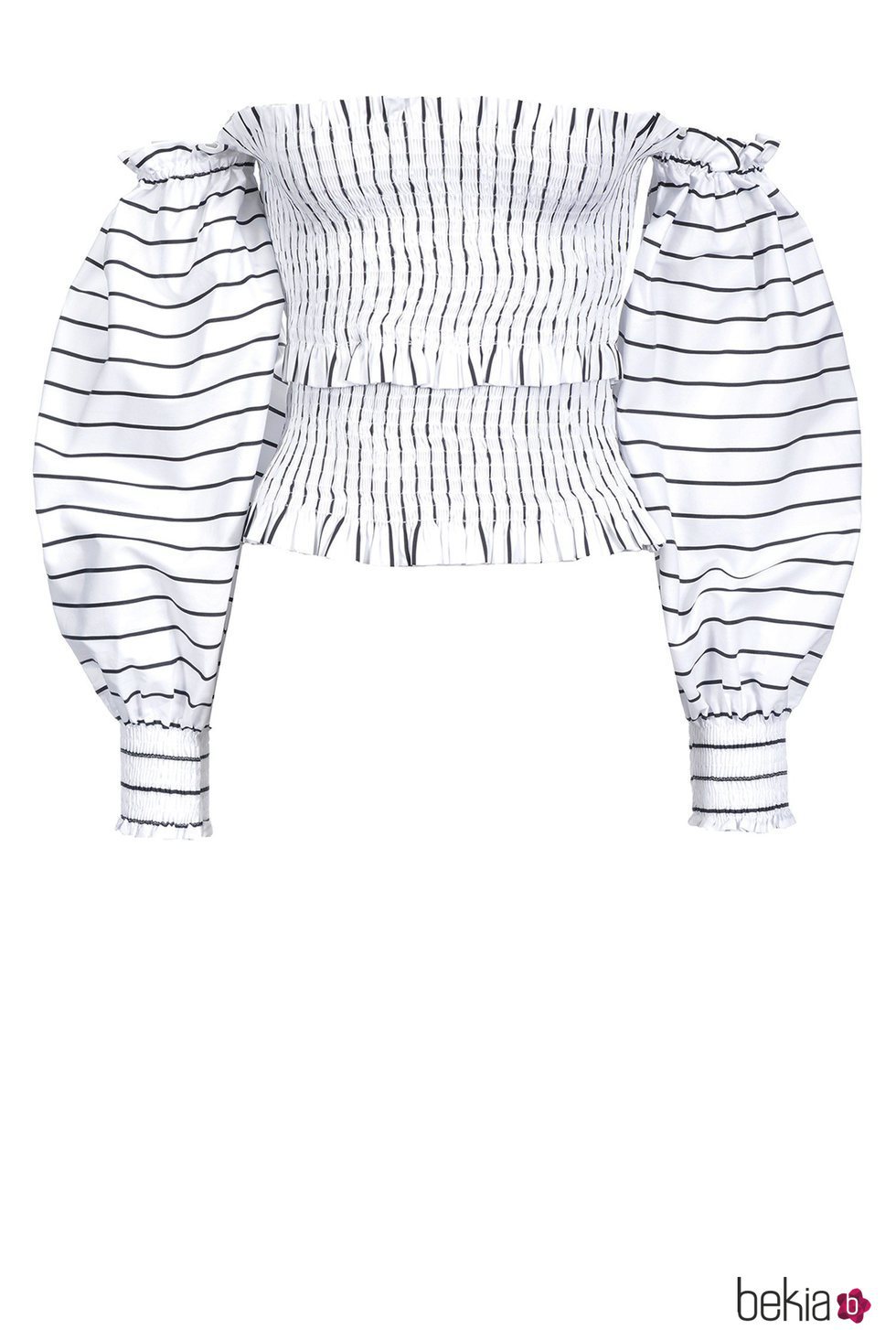 Blusa blanca a rayas negras con mangas oversize de Pinko 2018