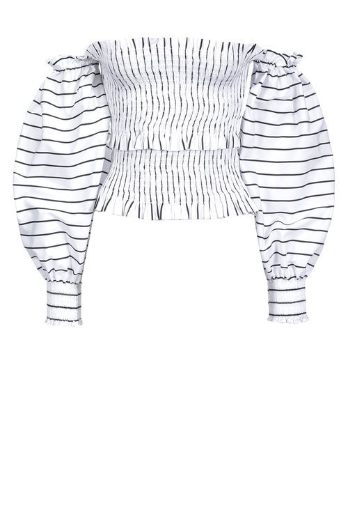 Blusa blanca a rayas negras con mangas oversize de Pinko 2018