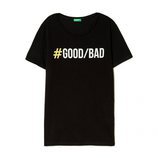 Camiseta negra con mensaje Good/bad de United Colors Of Benetton de la colección para primavera/verano 2018