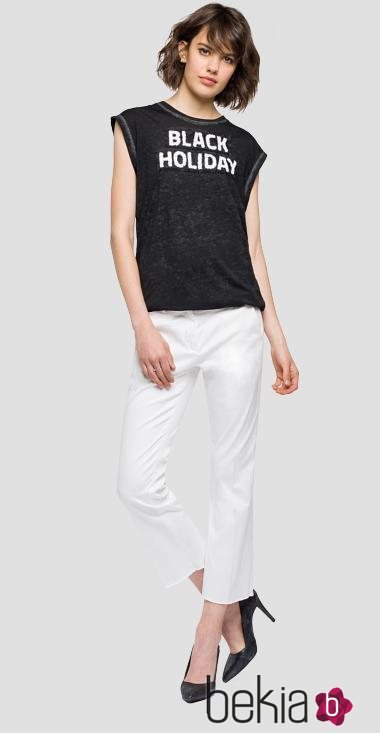 Camiseta negra de tirantes de mujer de la nueva colección primavera/verano 2018 de Replay