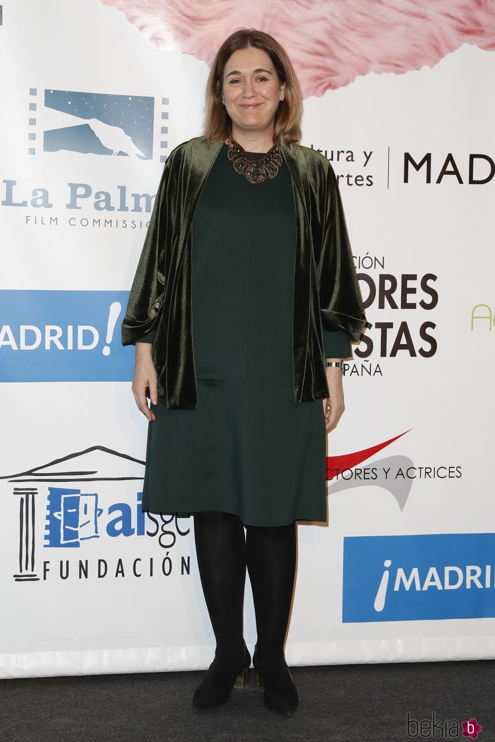 Marta Rivera conun vestido verde y medias engras en los premios Unión de Actores y Actrices 2018 en Madrid