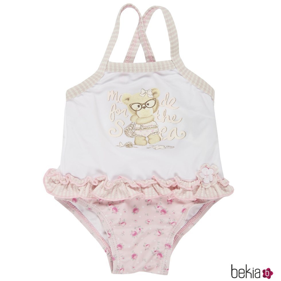 Bañador de bebé niña en color blanco y rosa pastel de la nueva colección primavera/verano 2018 de Chicco