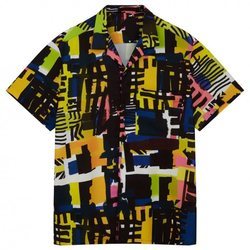 Camisa de hombre con estampado de figuras geométricas asimétricas de colores de la nueva colección de Asos Madre in Kenia 2018