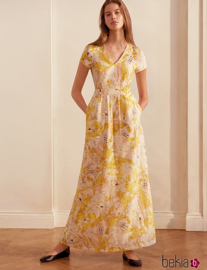 Vestido vaporoso de estampado floral amarillo y blanco de la nueva colección de MAX&Co primavera/verano 2018