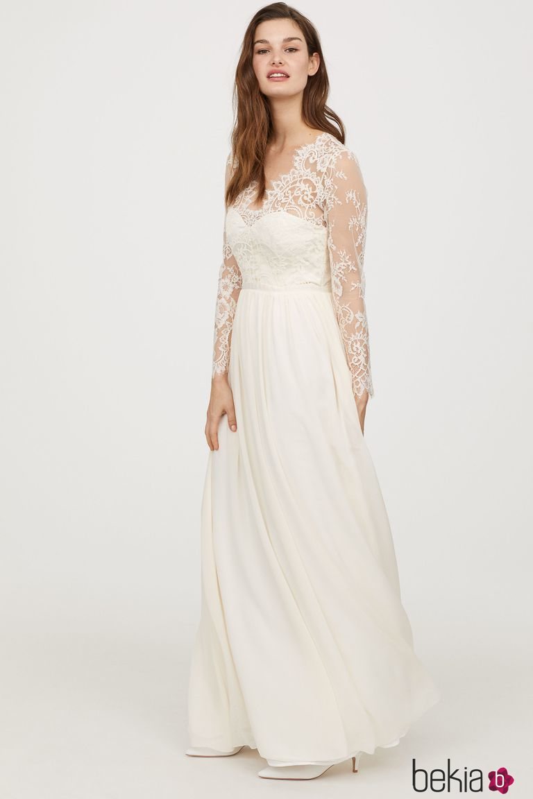 Vestido de novia de tiro largo y encaje de H&M Bridal low cost