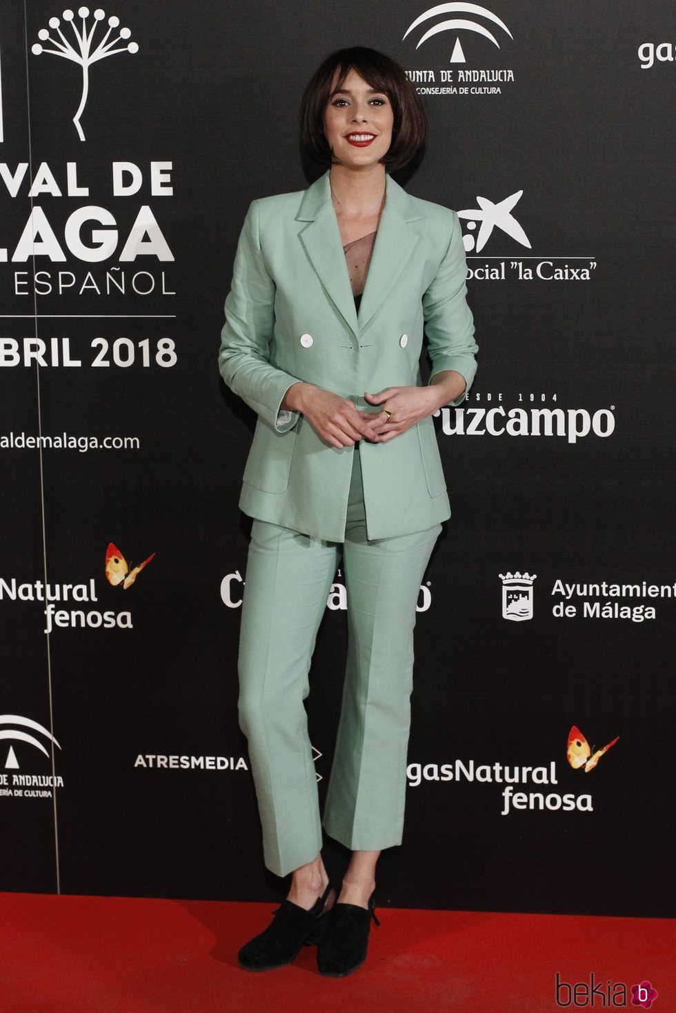 Belén Cuesta con un traje color verde menta en el Festival de Cine de Málaga 2018