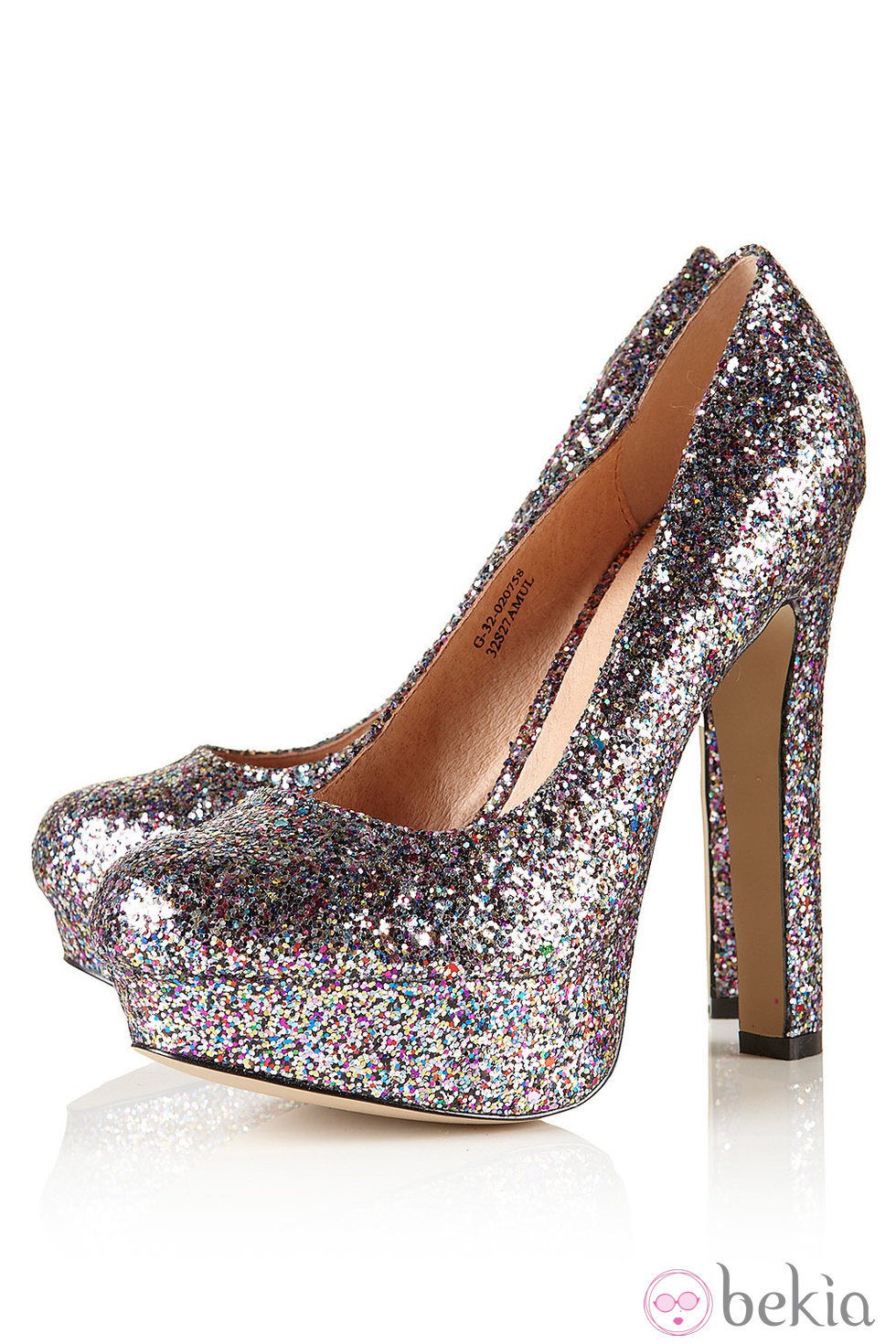Zapatos block heels de Topshop en glitter plateado