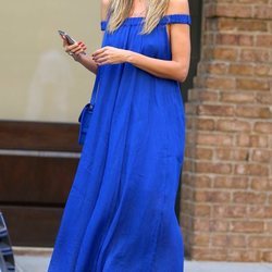 Heidi Klum con un vestido azul eléctrico en Nueva York 2018