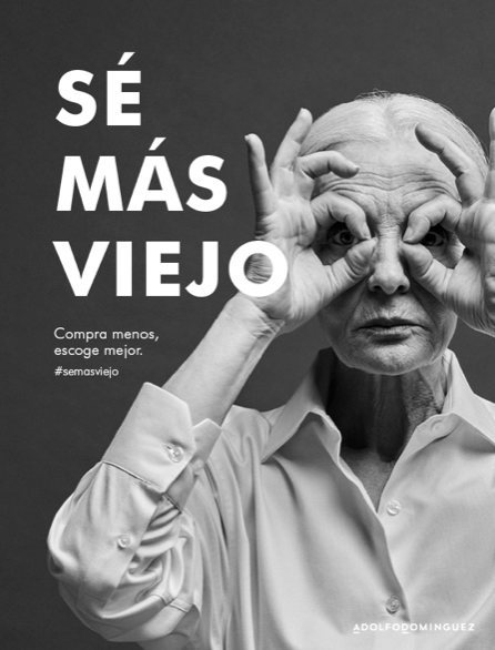Imagen de la campaña 'Sé más viejo' de Adolfo Domínguez con Valentina Yasen