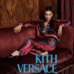Bella Hadid vestida de granate de Kith x Versace