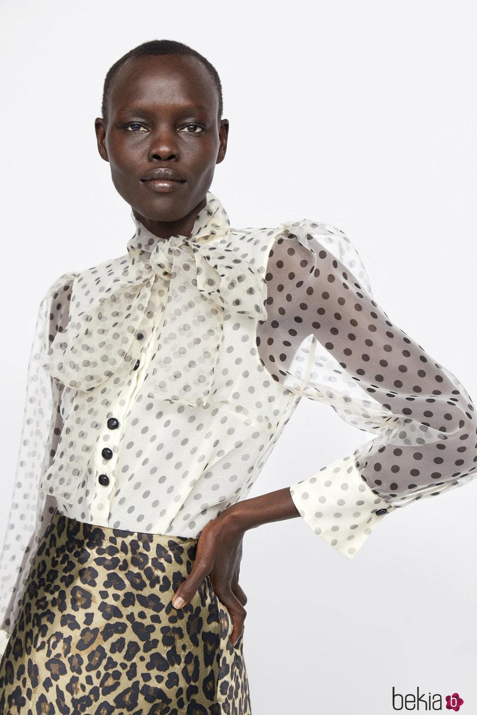 Blusa lunares con falda animal print Zara primavera-verano 2019