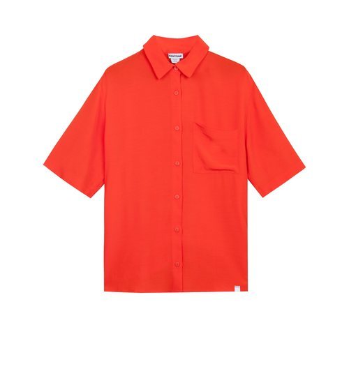 Camisa manga corta naranja colección Pantone by Bershka