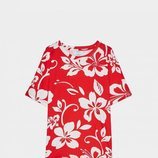 Camiseta estampado floral hawaiano rojo Bershka
