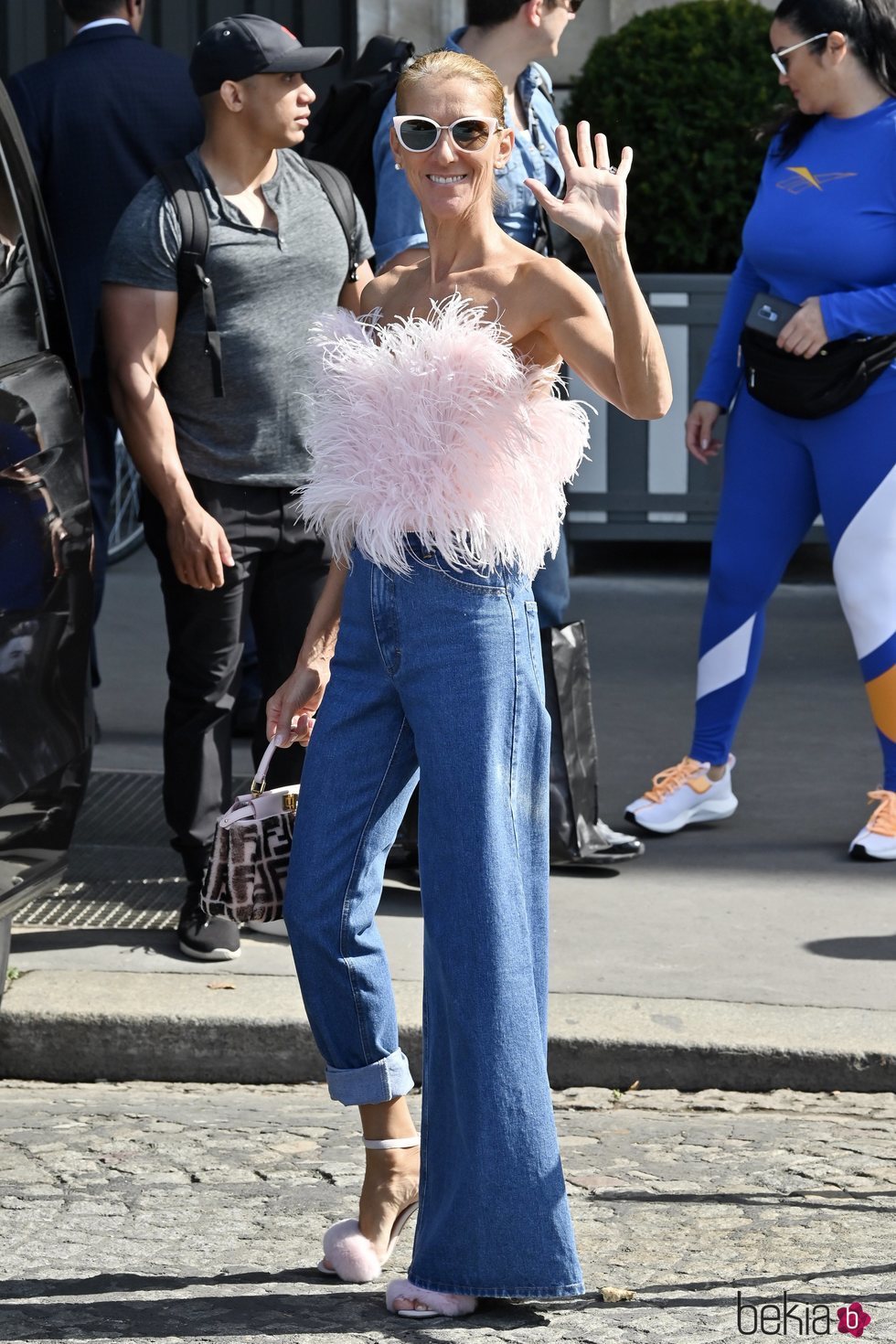 Céline Dion luce espectacular con un top de plumas de Attico