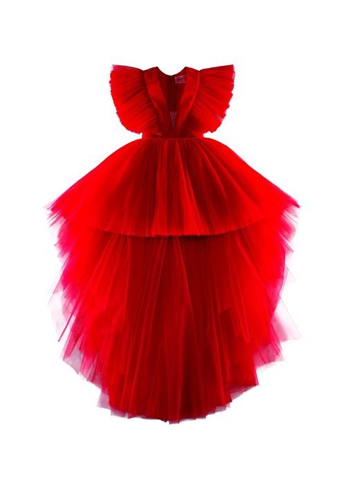 Vestido rojo con volantes de la colección de H&M y Giambattista Valli