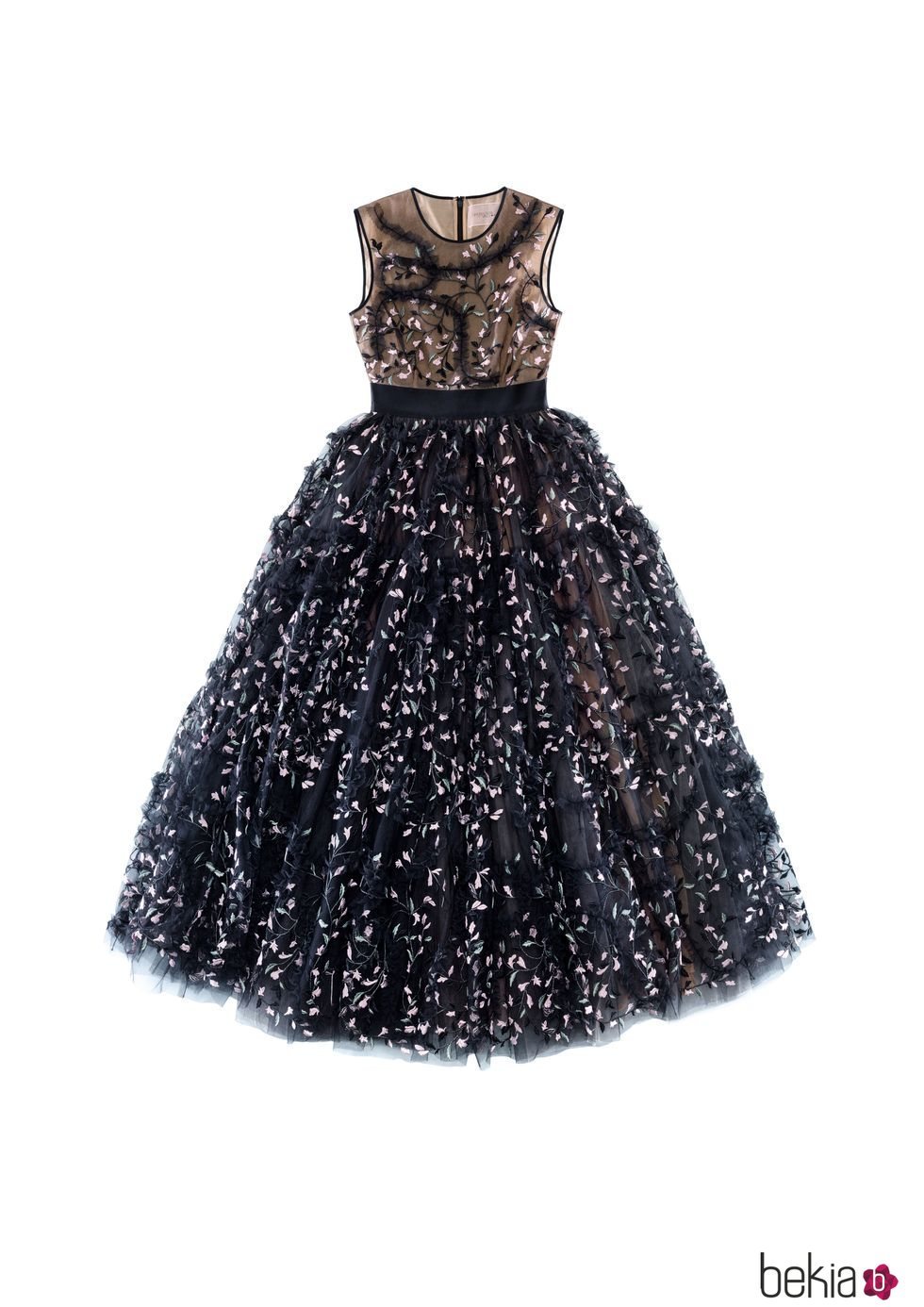 Vestido negro con detalles florales de la colección de H&M y Giambattista Valli