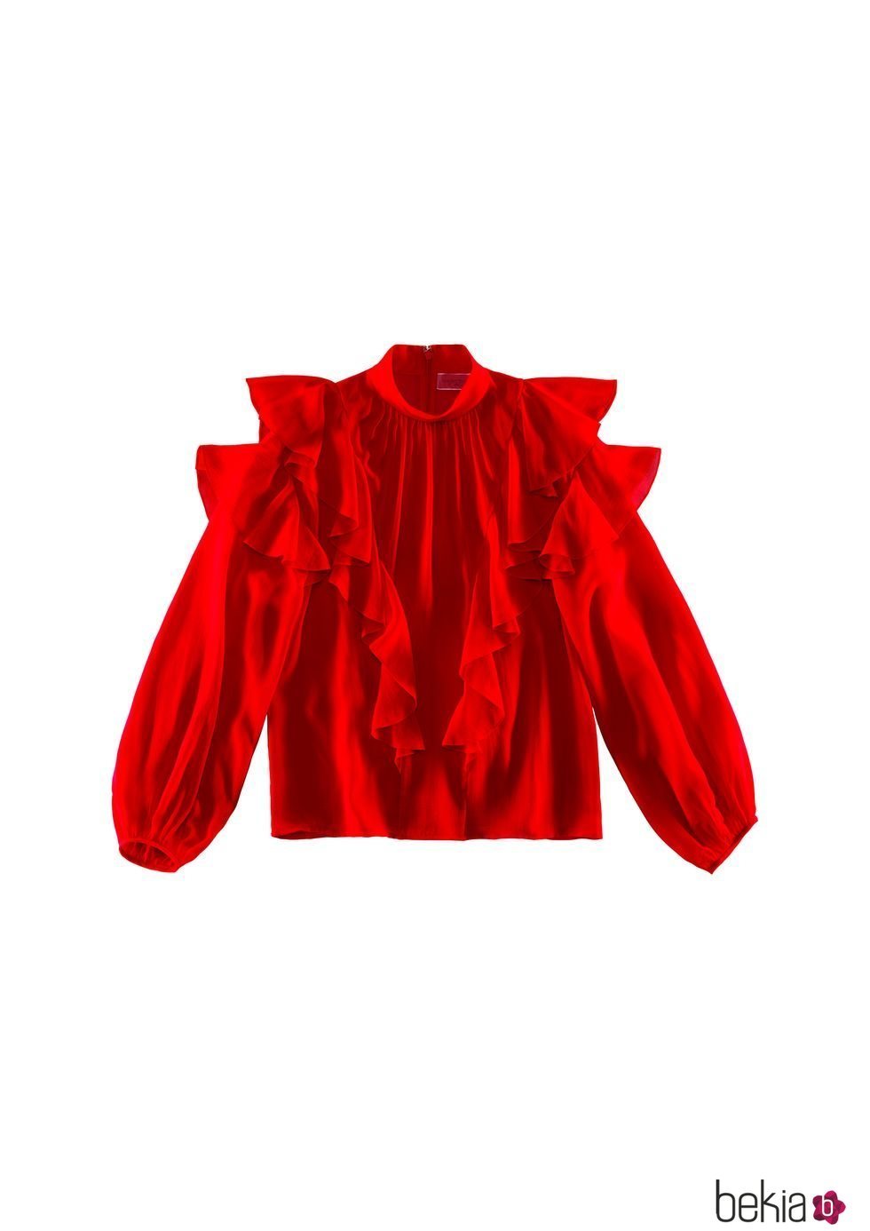 Blusa roja con chorreras de la colección de H&M y Giambattista Valli