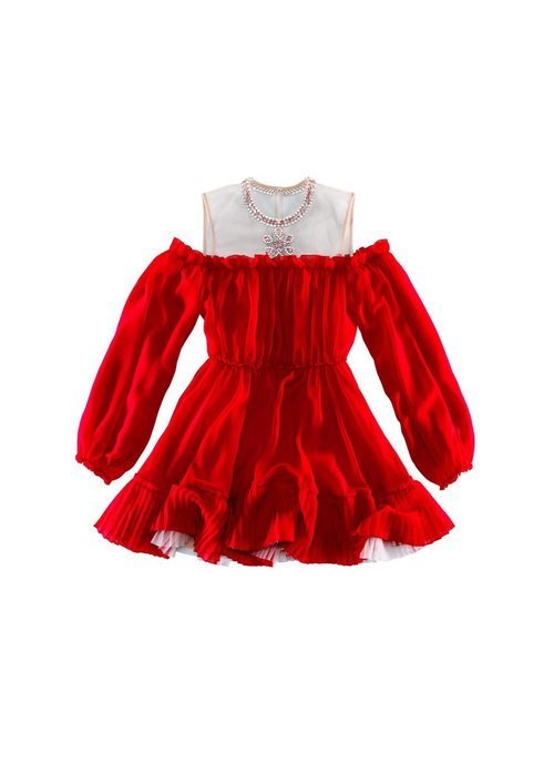 Vestido rojo con transparencias de la coleción de H&M y Giambattista Valli