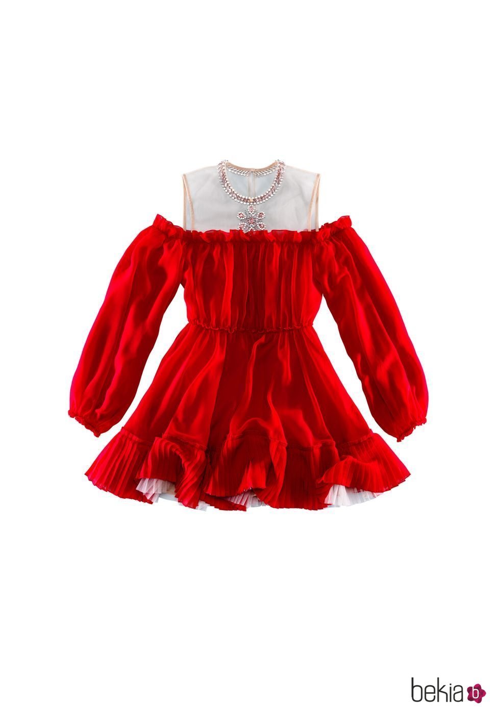 Vestido rojo con transparencias de la coleción de H&M y Giambattista Valli