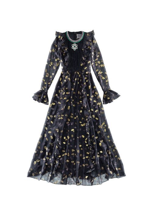 Vestido negro con transparencias de la colección de H&M y Giambattista Valli