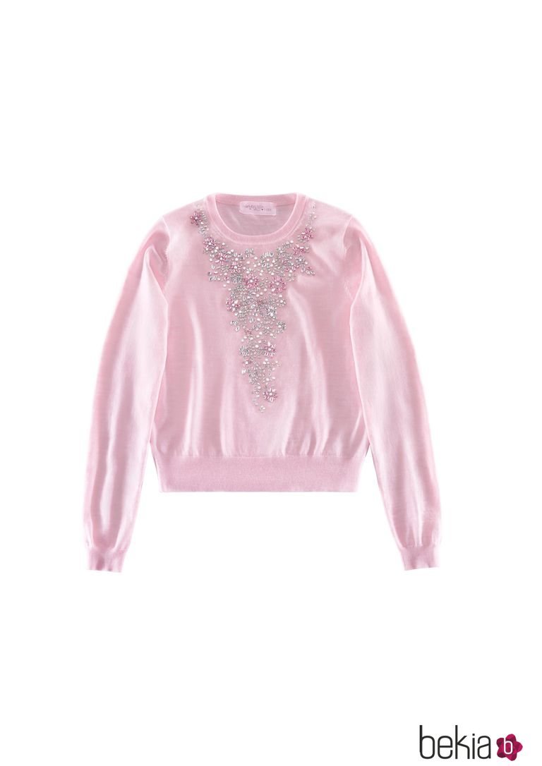 Jersey rosa con pedrería de la colección de H&M y Giambattista Valli