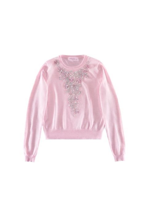Jersey rosa con pedrería de la colección de H&M y Giambattista Valli